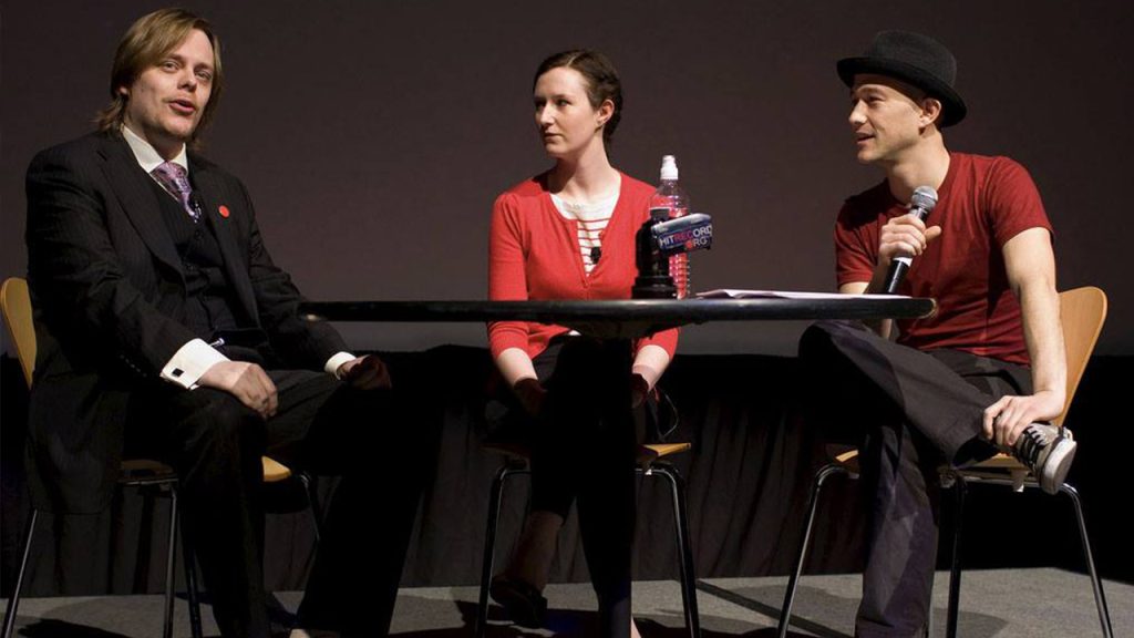 Lawrie Brewster and Sarah Daly on stage with Joseph Gordon-Levitt at South by Southwest